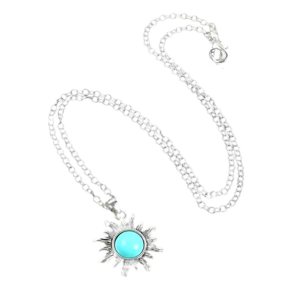 Vintage Silver Geometric Sun Pendant Necklace